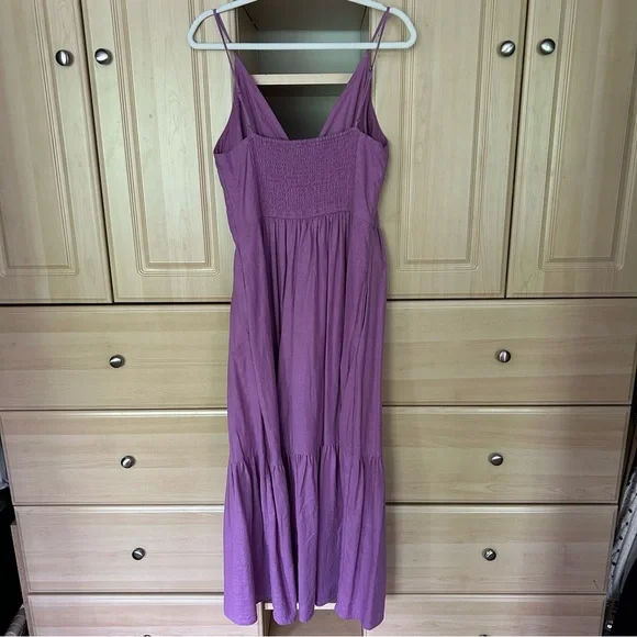 Abercrombie & Fitch Linen-Blend Button-Through Maxi Dress Purple - Picture 3 of 6